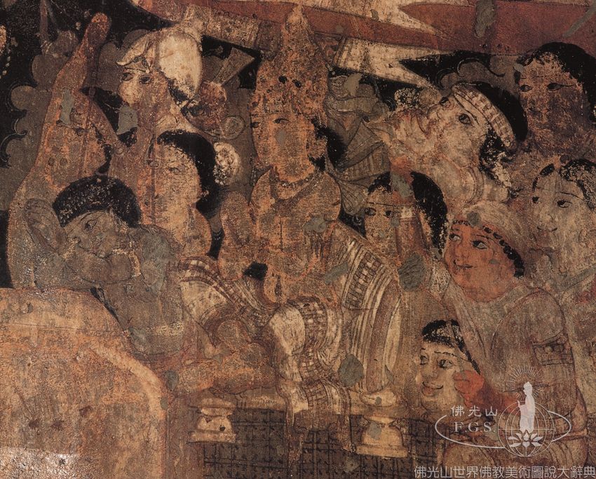 Ajanta Cave 17: Life of the Buddha - Return from Trayastrimsa Heaven