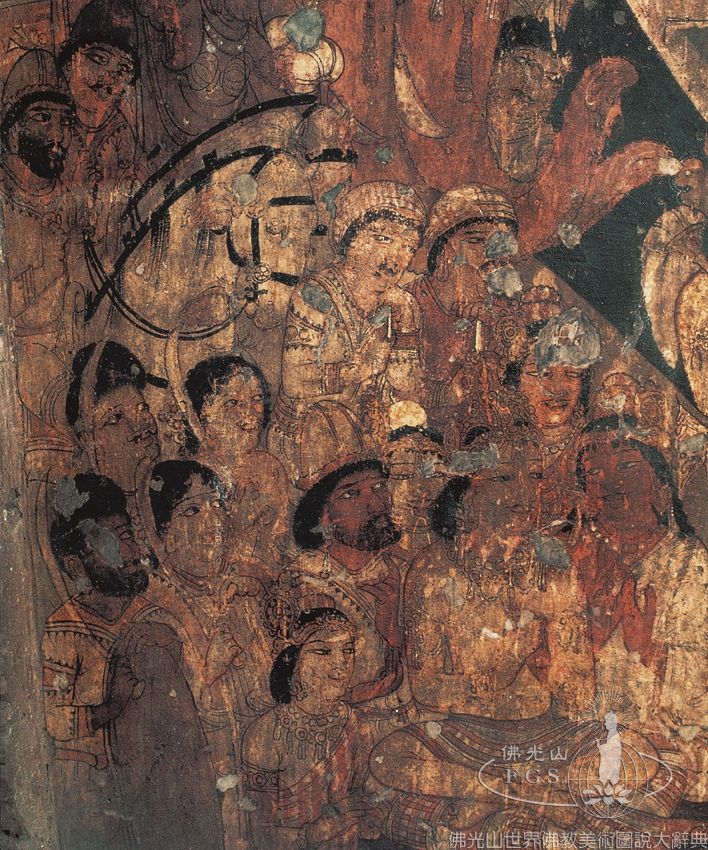 Ajanta Cave 17: Life of the Buddha - Return from Trayastrimsa Heaven