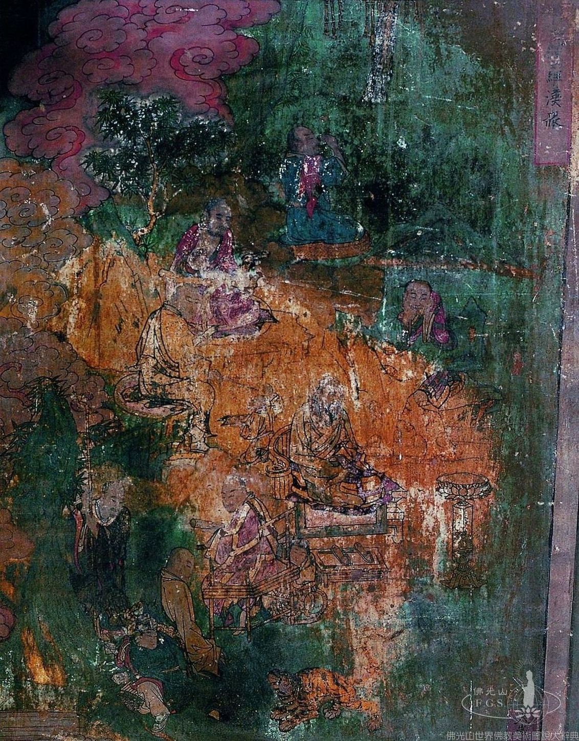 Zhaohua Temple Great Hero Hall: Water and Land Dharma Service Murals - Sixteen Arhats