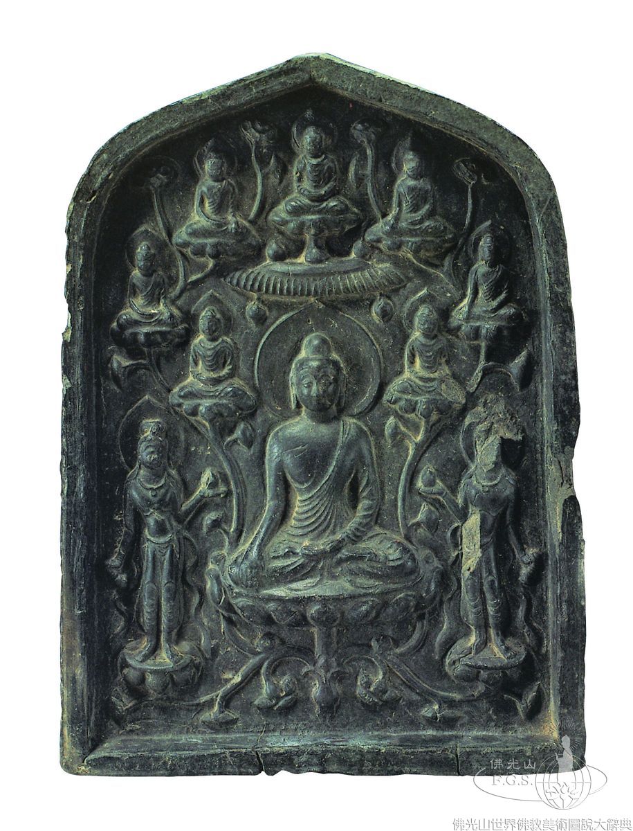 Votive Tablet with Buddha and Two Attendants