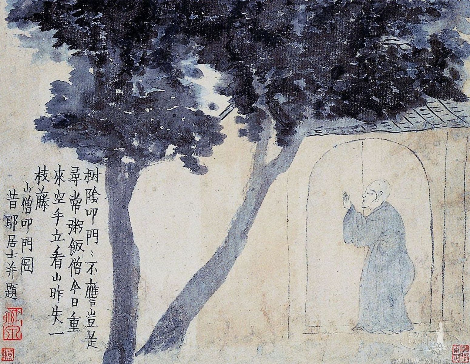 Monk Knocking on the Door in the Mountains