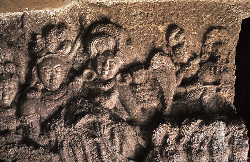 Bhaja Cave 18: Figures Riding a Horse Chariot and an Elephant