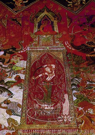 Wat Suwannaram Ordination Hall: Life of the Buddha - Defeat of Mara and Enlightenment