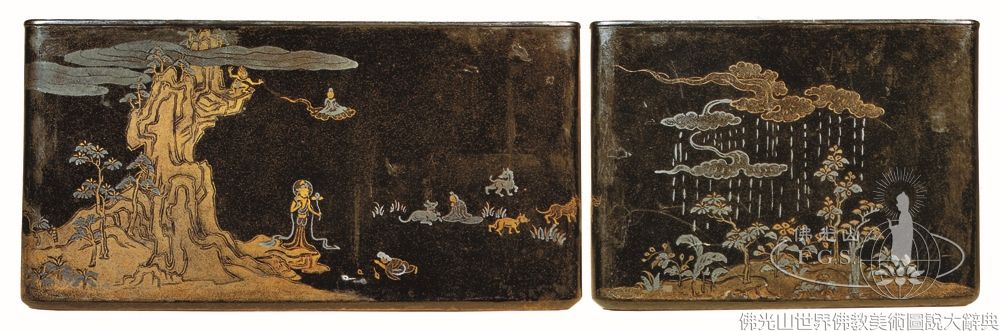 木漆蒔繪佛功德經箱觀世音菩薩普門品及藥草喻品